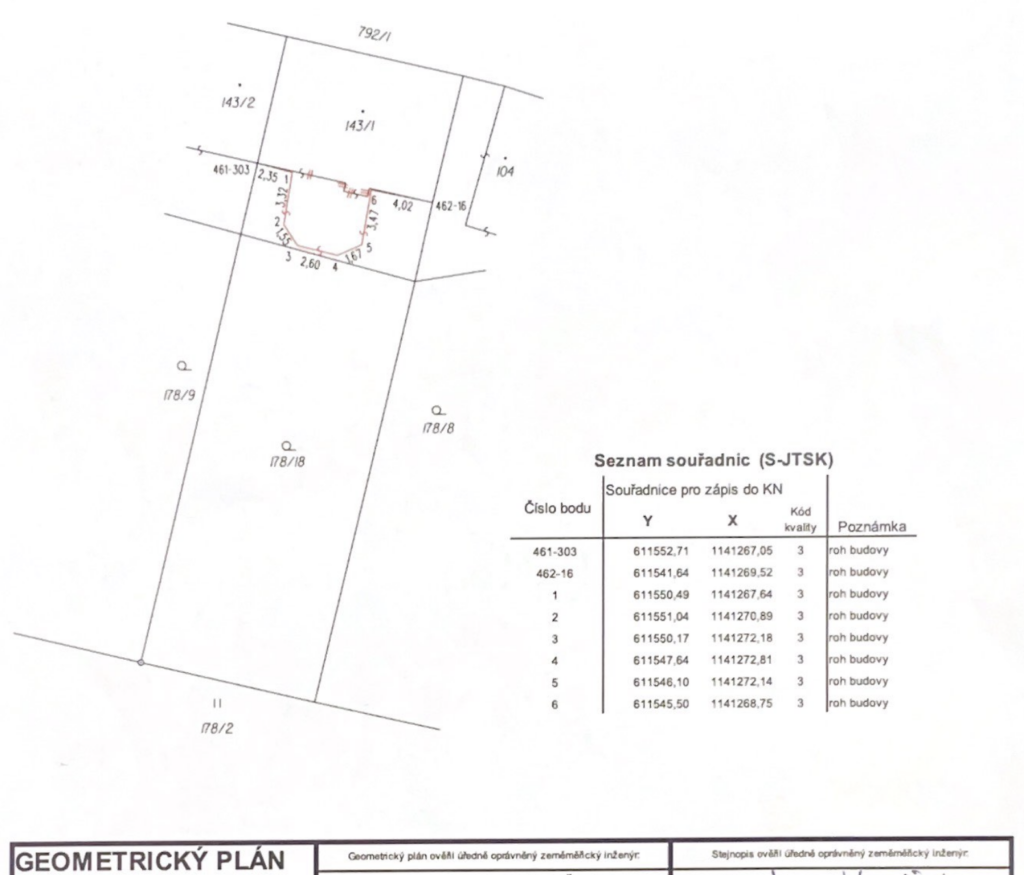 Geometrický plán - legalizace přístavby rodinného domu